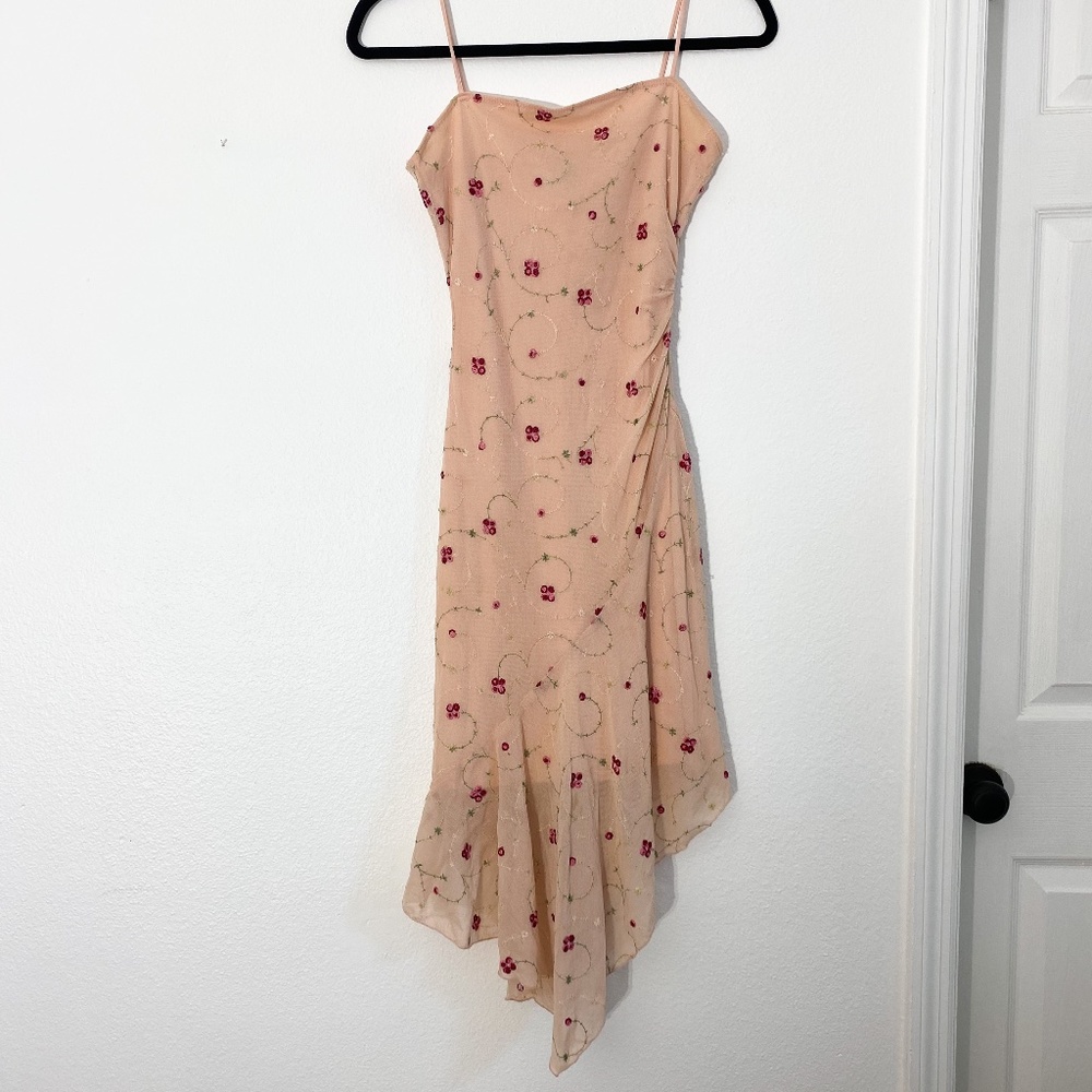 Asymmetrical Floral Dress in Pink and Red